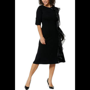 C Wonder by Christian Women's Luxury Cascade Ruffle Dress Black - Regular